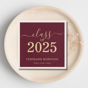 Class of 2025 Gold Burgundy Graduation Party Napkins