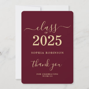 Class of 2025 Gold Burgundy Graduation Thank You Card