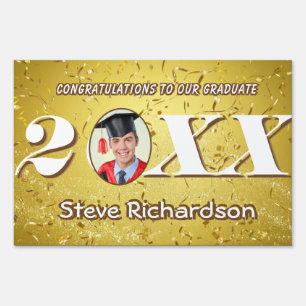 Class of 2025 Gold Confetti Glitters Custom Photo Sign