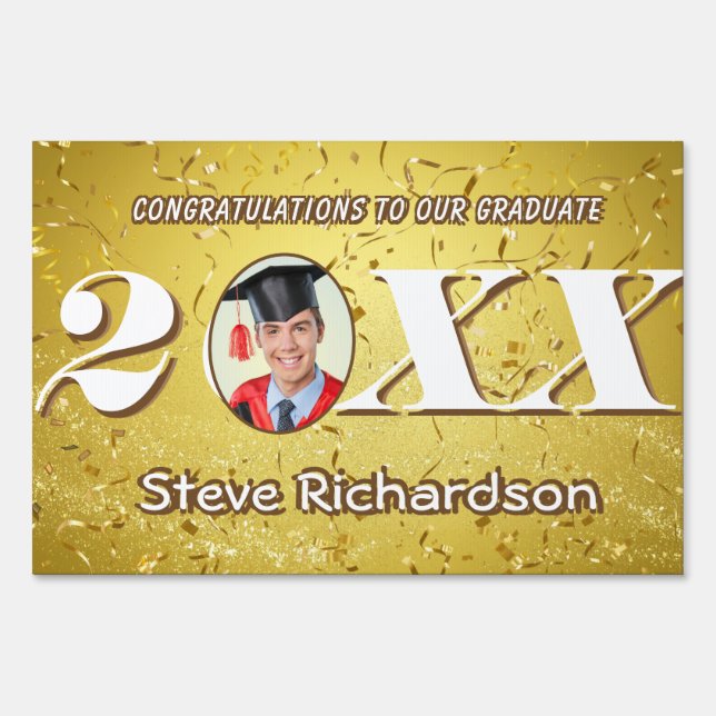 Class of 2025 Gold Confetti Glitters Custom Photo Sign (Front)