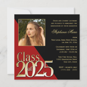 Class of 2025 Gold Grad Red with Photo Invitation