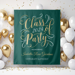 Class of 2025 Gold Green Custom Graduation Party Tapestry