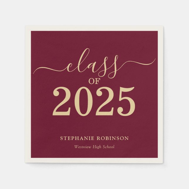 Class of 2025 Gold Maroon Graduation Party Napkins (Front)