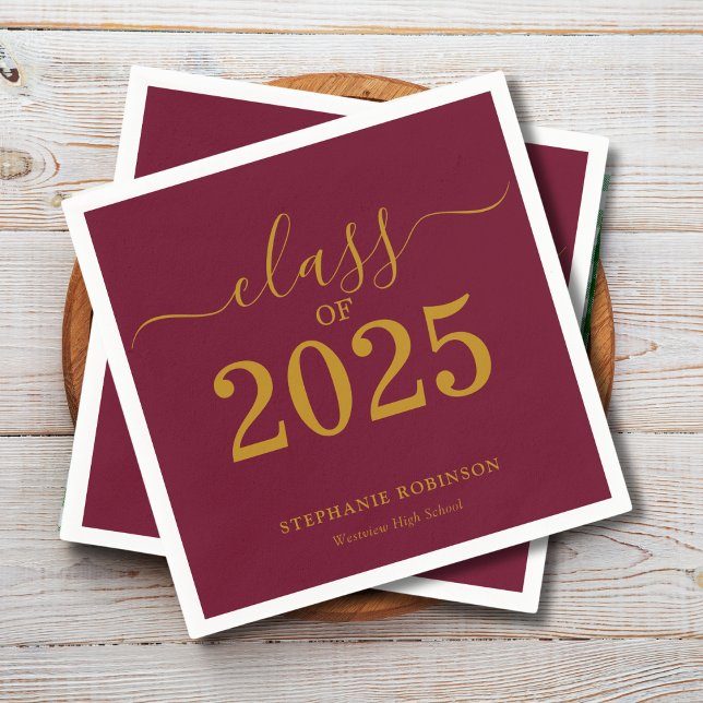 Class of 2025 Gold Maroon Graduation Party Napkins (Creator Uploaded)