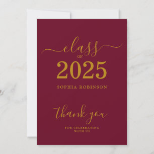 Class of 2025 Gold Maroon Graduation Thank You Card