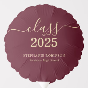 Class of 2025 Gold Script Burgundy Graduation Balloon