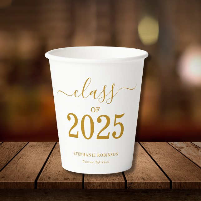 Class of 2025 Gold Script Graduation  Paper Cups (Creator Uploaded)