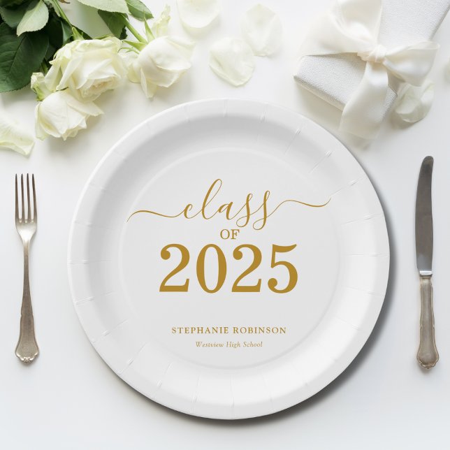 Class of 2025 Gold Script Graduation   Paper Plates (Creator Uploaded)