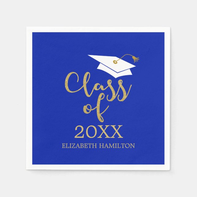 Class of 2025 Grad Cap Gold Glitter Calligraphy Napkins (Front)