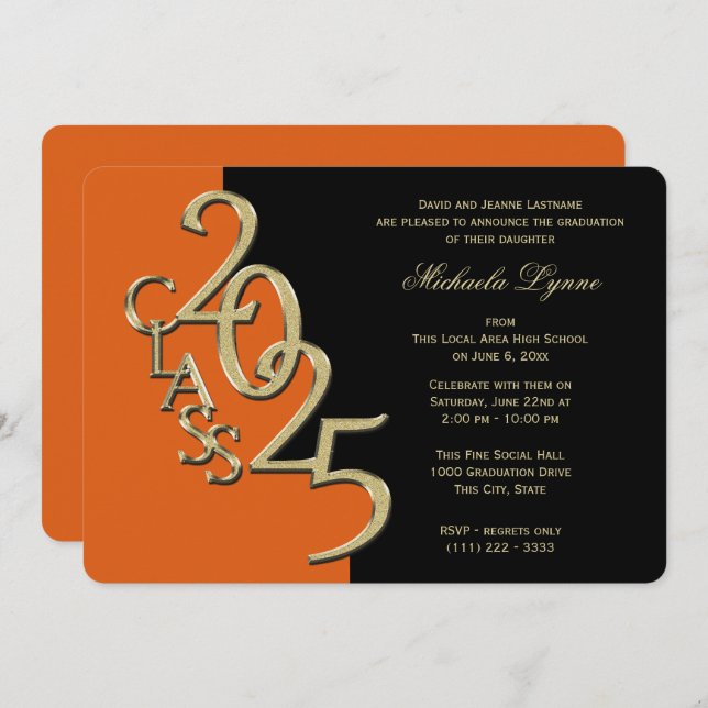 Class of 2025 Grad Gold with Color Option Invitation (Front/Back)