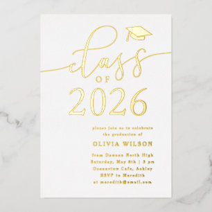Class of 2025 Grad Party White Gold Foil Invitation