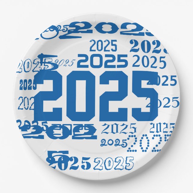 Class Of 2025 Grad Pattern Graduation Year Paper Plates (Front)