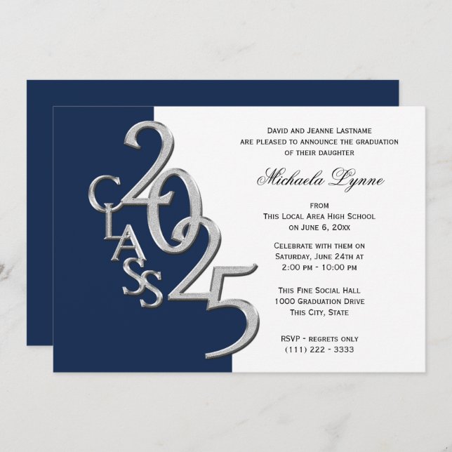 Class of 2025 Grad Silver with Color Option Invitation (Front/Back)