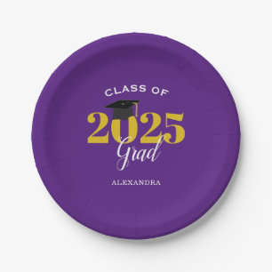 Class of 2025 Grad Simple Purple and Gold Paper Plates