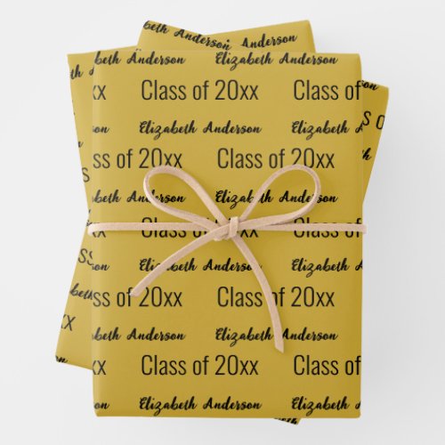 Class of 2025 Grads Full Name Black and Gold Wrapping Paper Sheets