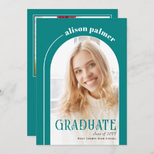 Class of 2025 GRADUATE arch teal blue photo Invitation
