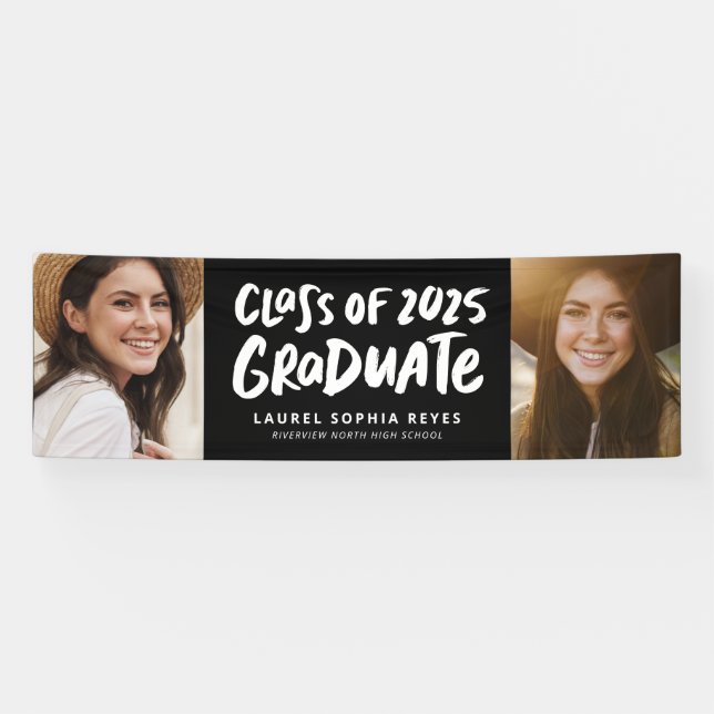 Class of 2025 graduate bold two photo graduation banner (Horizontal)