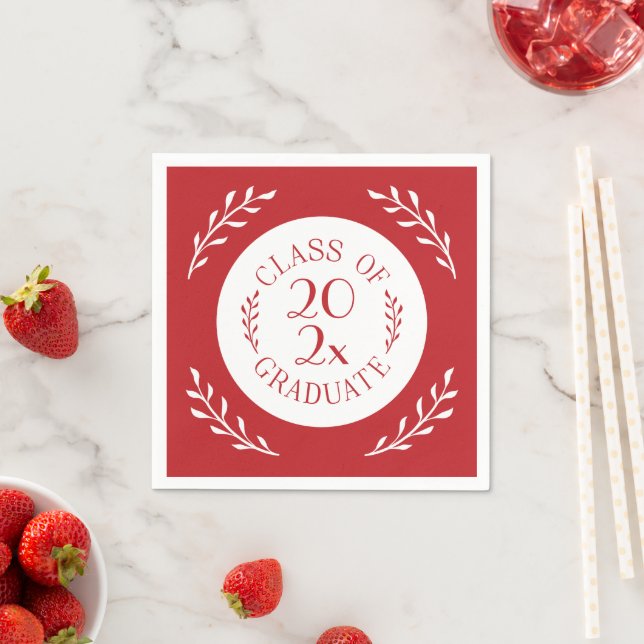 Class Of 2025 Graduate Chic Red White Botanical Napkins (Insitu)