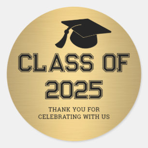 Class of 2025 Graduate Hat Thank You Gold Classic Round Sticker