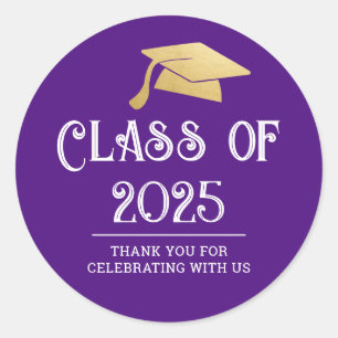 Class of 2025 Graduate Hat Thank You Purple Classic Round Sticker