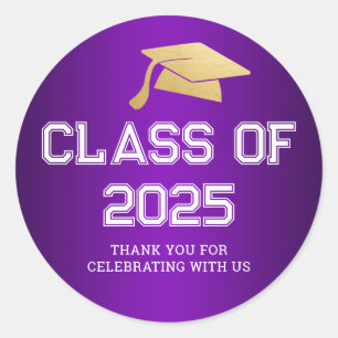 Class of 2025 Graduate Hat Thank You Purple Classic Round Sticker