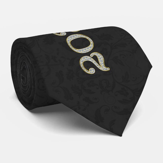 Class of 2025 Graduate in Silver and Black Damask Neck Tie (Rolled)