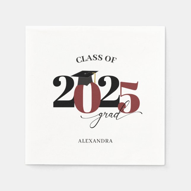 Class of 2025 Graduate Modern Tyopgraphy Maroon Napkins (Front)