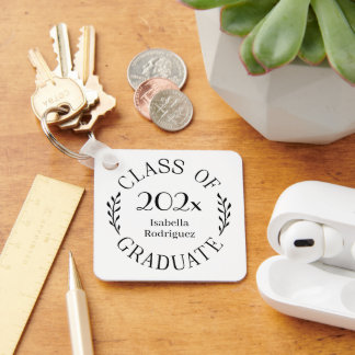 Class of 2025 Graduate Name Black White Typography Keychain