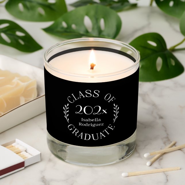 Class of 2025 Graduate Name Elegant Black Scented Candle (Lit)