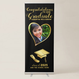 Class of 2025 Graduate Photo Black Gold Graduation Retractable Banner