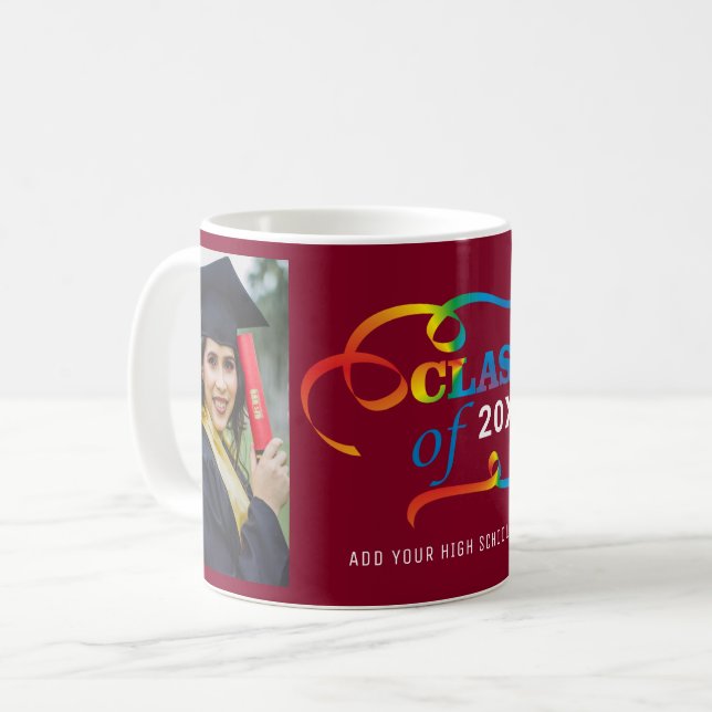 Class Of 2025 Graduate Photo Collage Burgundy Coffee Mug (Front Left)
