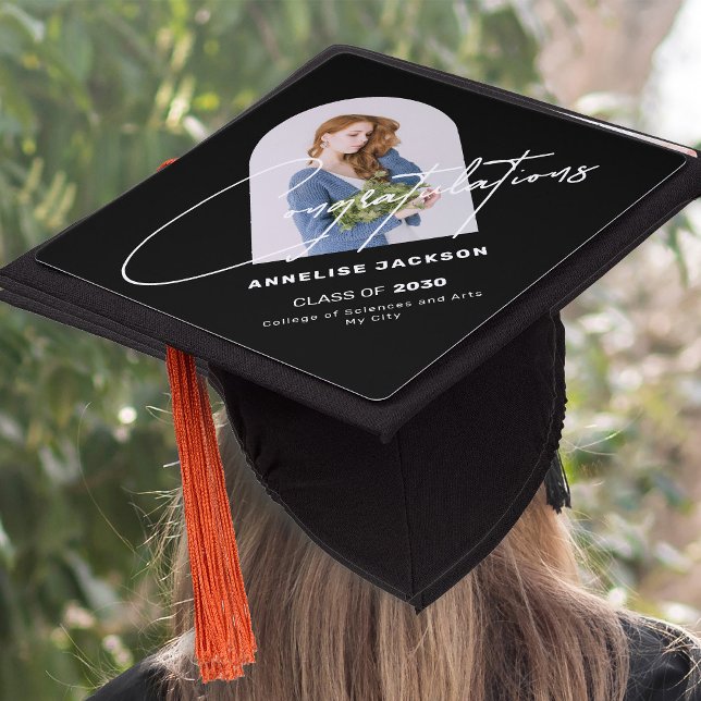 Class of 2025 graduate photo modern black  graduation cap topper (Creator Uploaded)