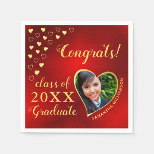 Class of 2025 Graduate Photo Red & Gold Elegant Napkins