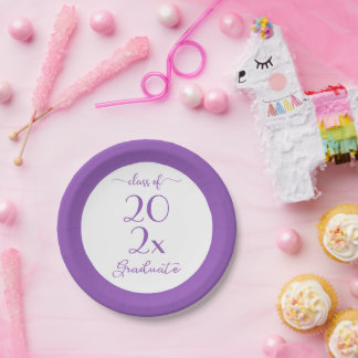 Class Of 2025 Graduate Purple Typography Paper Plates