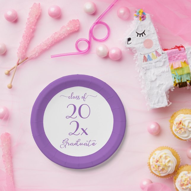 Class Of 2025 Graduate Purple Typography Paper Plates (Party)