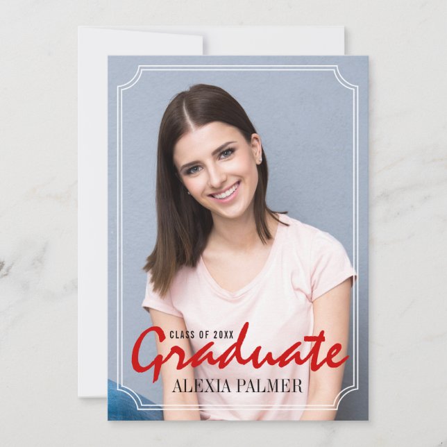 Class of 2025 graduate simple red handwritten invitation (Front)