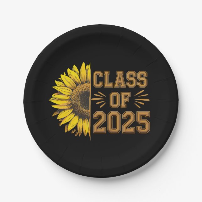 Class Of 2025 Graduate Sunflower Graduation Paper Plates (Front)