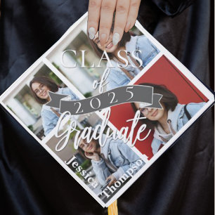 Class Of 2025 Graduate Typography Multi Photo Graduation Cap Topper