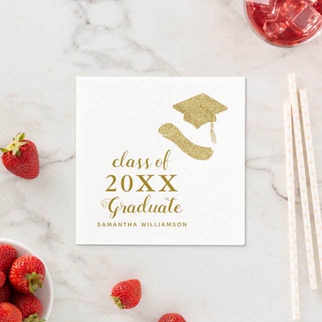 Class of 2025 Graduate White and Gold Graduation Napkins (Insitu)