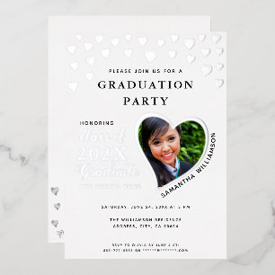 Class of 2025 Graduate White & Silver Graduation Foil Invitation