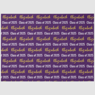 Class of 2025 Graduate's Name Purple White Gold Tissue Paper