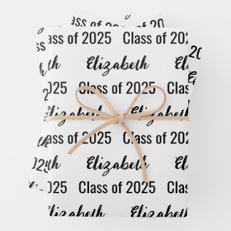 Class of 2025 Graduate's Name White and Black Wrapping Paper Sheets