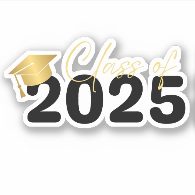 class of 2025, graduation black gold  sticker (Front)