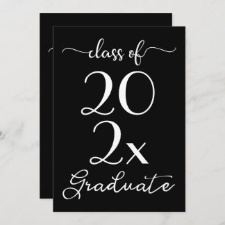 Class Of 2025 Graduation Chic Black & White Script Invitation