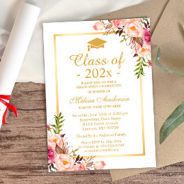 Class of 2025 Graduation Elegant Chic Floral Gold Invitation