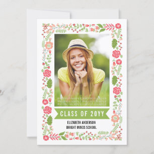 Class of 2025 graduation floral border photo invitation