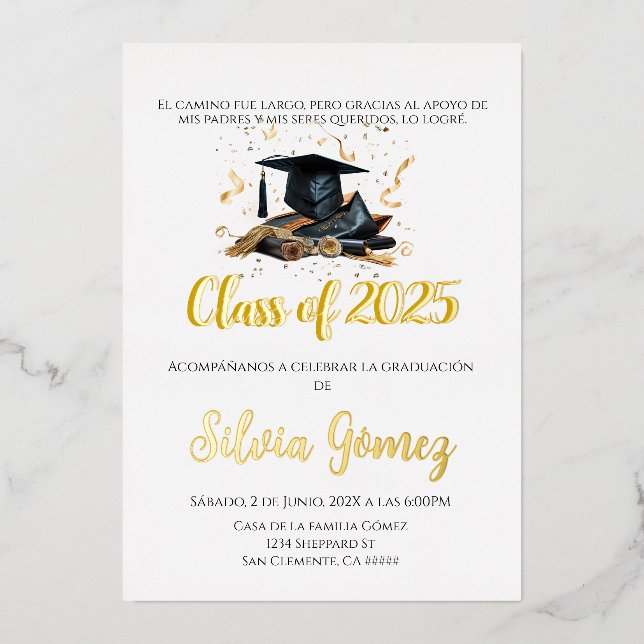 Class of 2025 graduation foil invitation (Front)