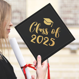 Class of 2025 Graduation Gold Calligraphy Script Graduation Cap Topper