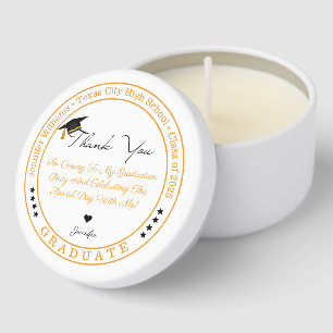 class of 2025, graduation modern thank you orange mini candle favors