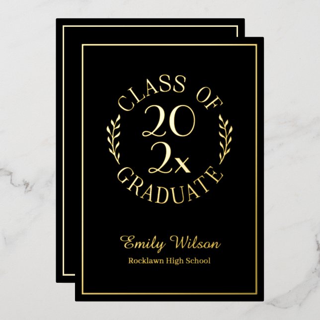 Class Of 2025 Graduation Party Black and Gold Foil Invitation (Front/Back)